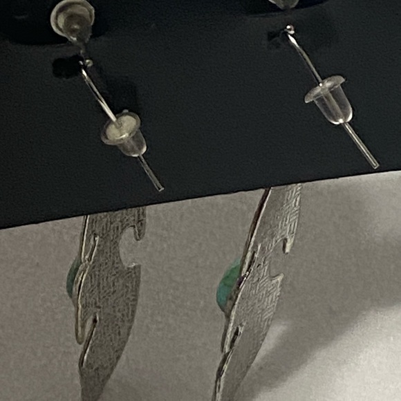 Two Pair of Silver with Turquoise Boho Earrings, Feathers and Small Round - Picture 4 of 10